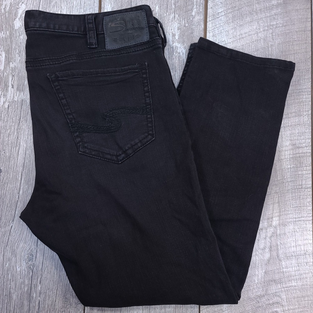 Silver Jeans Konrad Mens Size 38x30 Black Denim Slim Fit Straight Leg Pants